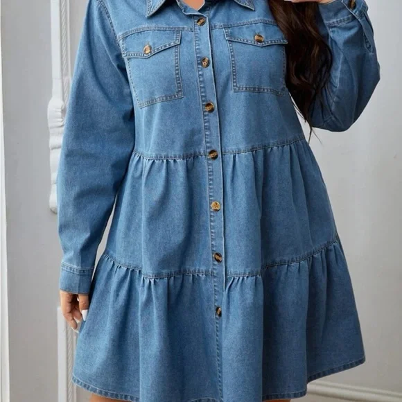 Ruffle Hem Denim Dress - Picture 3 of 4